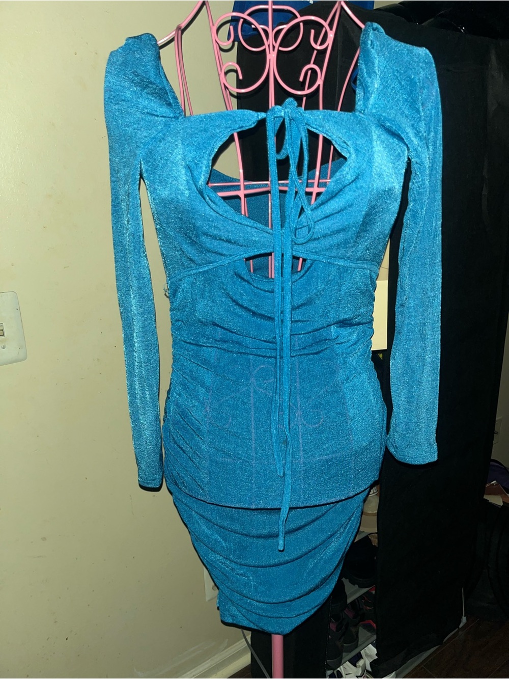 Blue Shimmer Cutout Bodycon Dress - Women's